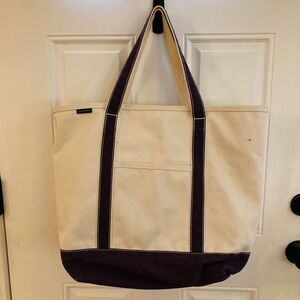 Lands End Large Cotton Canvas Boat Tote Beach Bag Purple Strap 16” x 17” x 10”